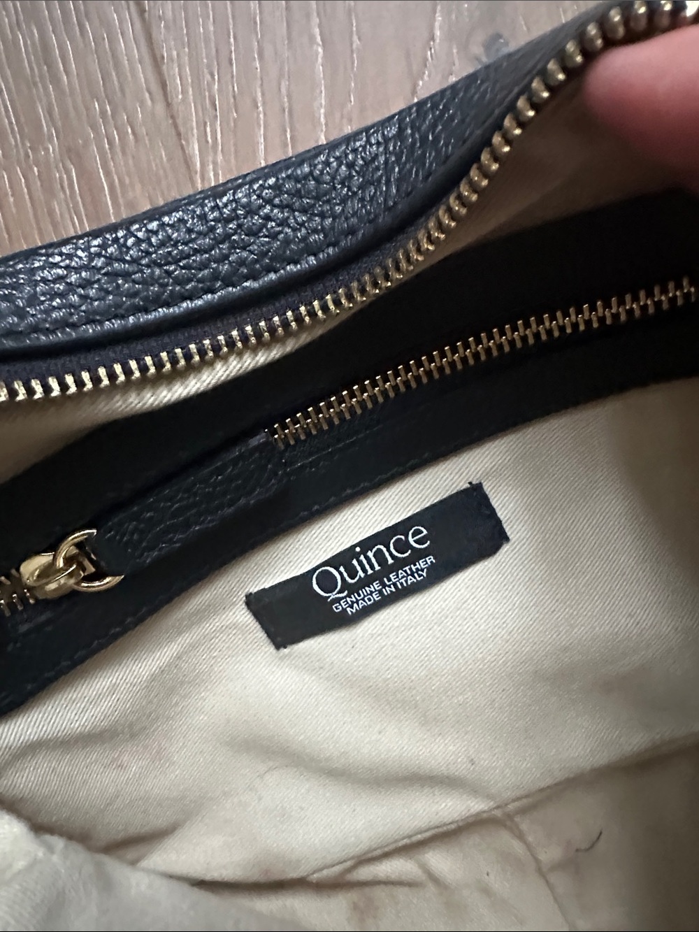 QUINCE Black Leather Gemma MC Crossbody Bag with Gold Hardware - Picture 10 of 11